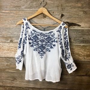 h&m Cold Shoulder Embroidered White Top